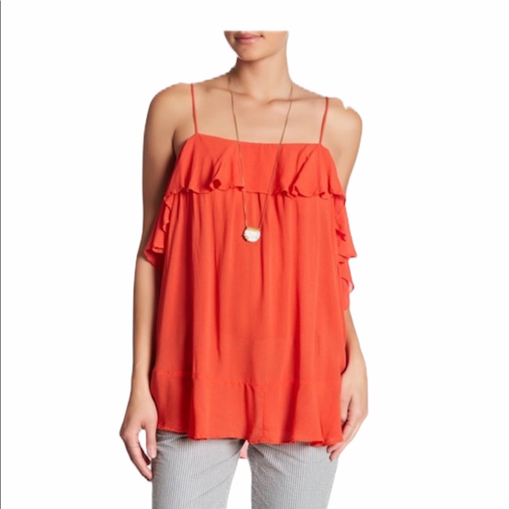 Free People Cascades Ruffle Cami Top Red Sleeveless Flowing Tank NWT XS
